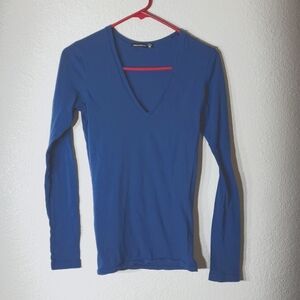 Alternative Apparel Ladies Navy Blue Deep V-neck Long Sleeve T